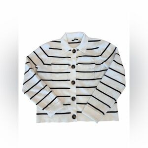 Tahari White and Black Striped  sweater Jacket